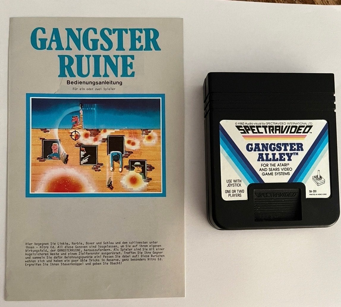 Gangster Alley Atari/Sears Video Game System met handleiding, Gebruikt, Shooter, 2 spelers, Eén computer