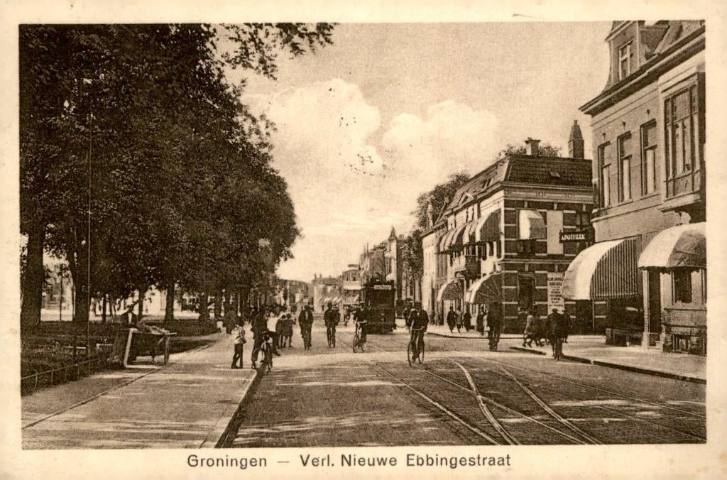 Groningen Verl. Nieuwe Ebbingestraat met de Tram # 954, Verzenden, 1920 tot 1940, Gelopen, Groningen
