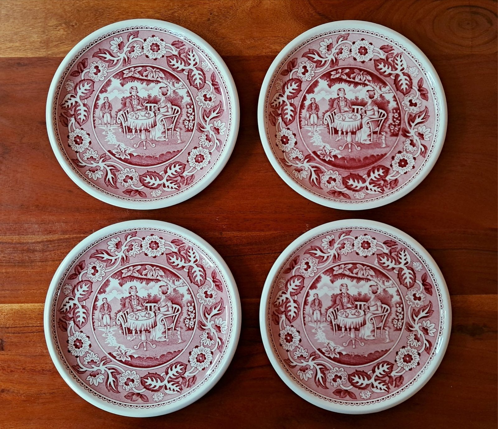 Set van 4 Boch Teadrinker borden, rood-wit decor, Antiek en Kunst, Ophalen of Verzenden