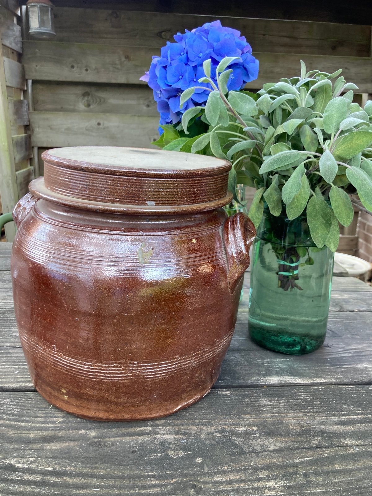 Grote Bruine gres pot met deksel, frans, Antiek en Kunst, Ophalen of Verzenden