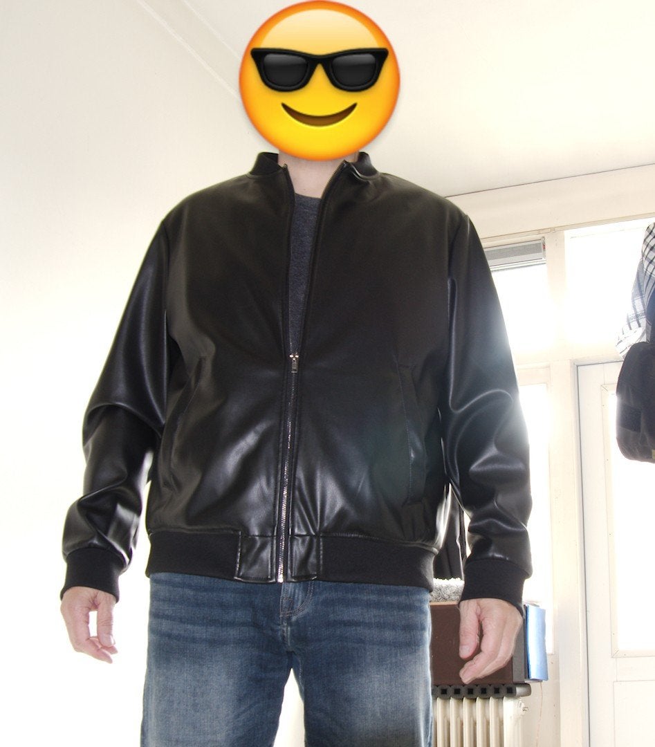 Bomberjack kunstleer XL, Ophalen, Zo goed als nieuw, Maat 56/58 (XL), Zwart