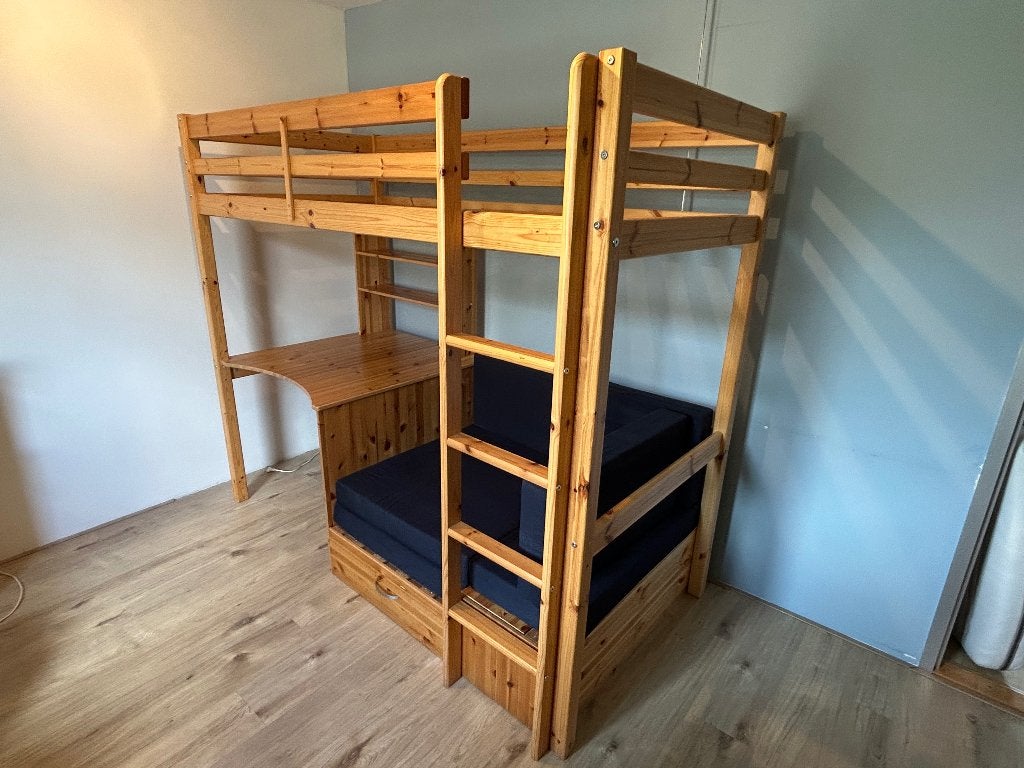 Grenen hoogslaper met onderbouw., Ophalen, 100 cm, Hoogslaper, Eenpersoons