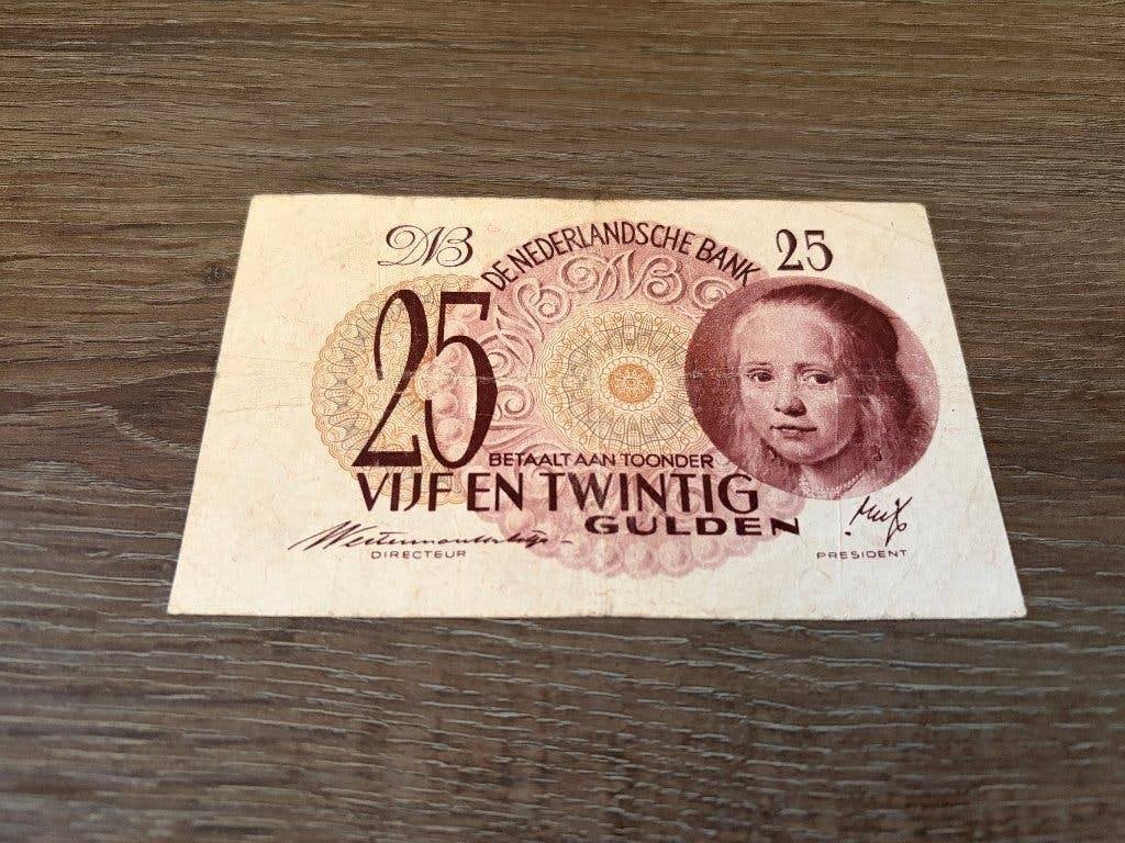 Lastig biljet 25 gulden Meisje in Blauw, 1945, Postzegels en Munten, Ophalen of Verzenden, 25 gulden