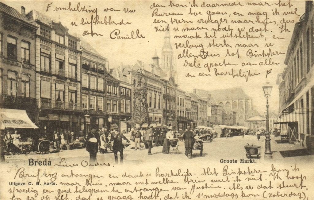 Breda - Groote Markt - volk kar - 190? gelopen, Verzenden, Voor 1920, Gelopen, Noord-Brabant