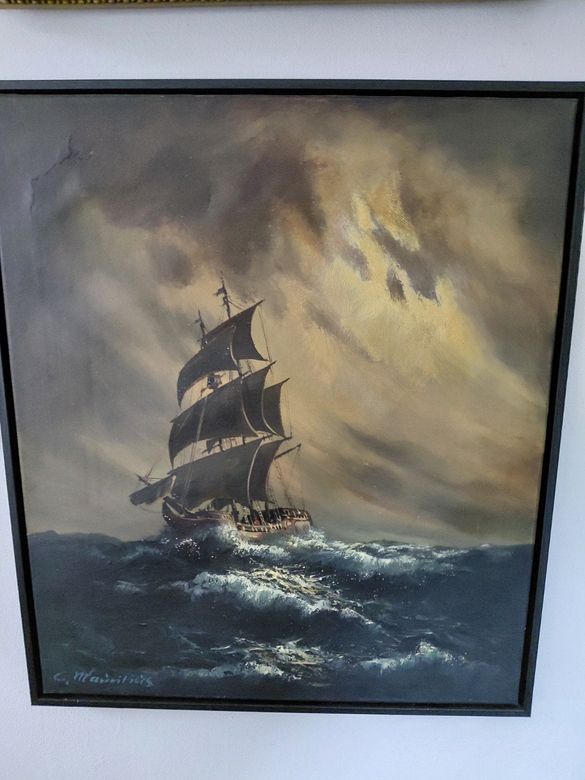 zeilschip in woeste zee., Ophalen of Verzenden