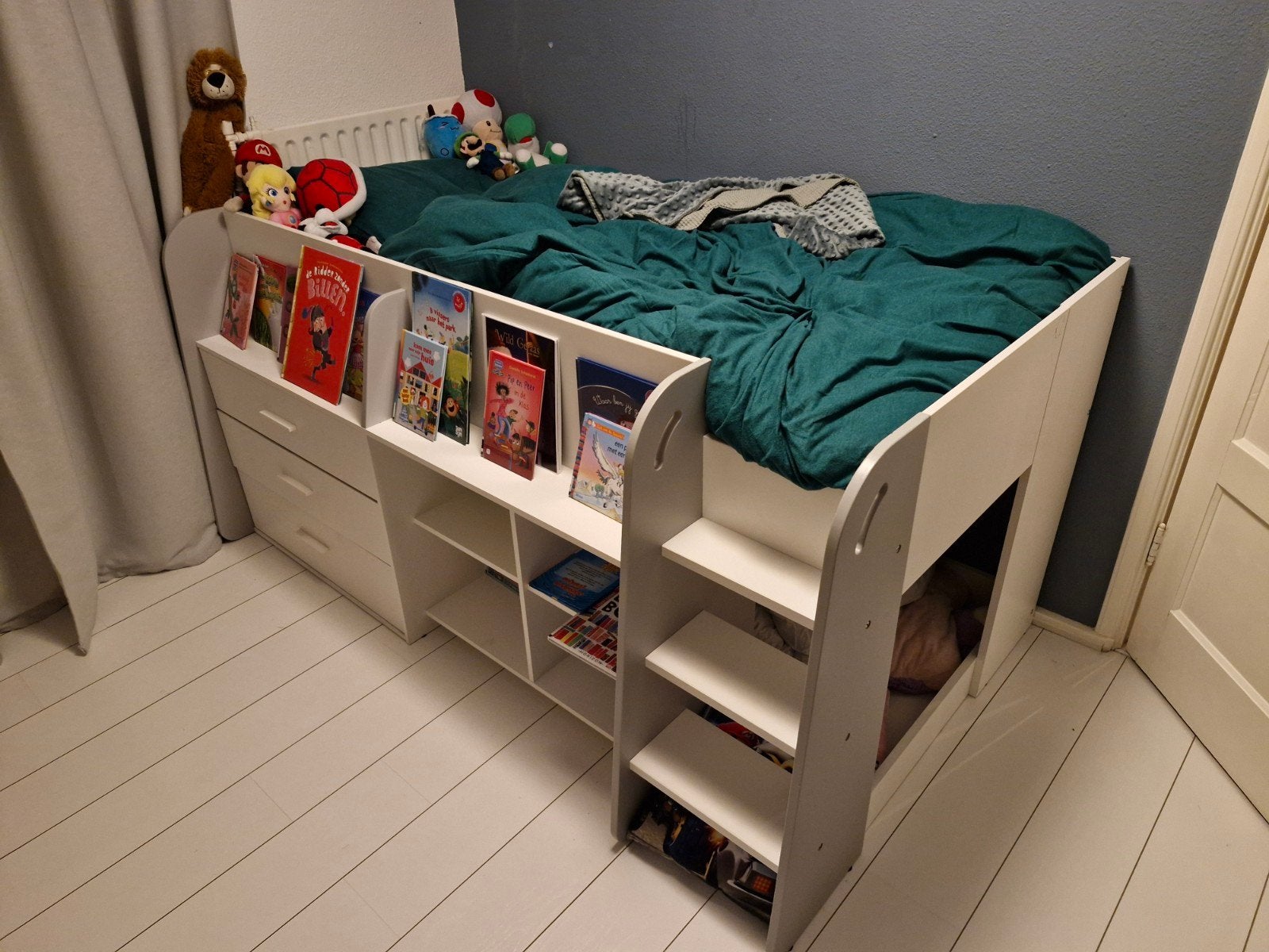 Witte kinder half hoogslaper 90x200 met kastjes + matras, Ophalen, Matras, 180 cm of meer, 100 cm of meer