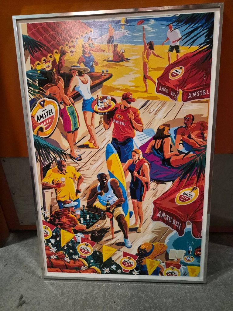 Vintage Amstel bier reclame poster jaren '70/'80, Verzamelen, Ophalen of Verzenden, Gebruikt, Reclamebord