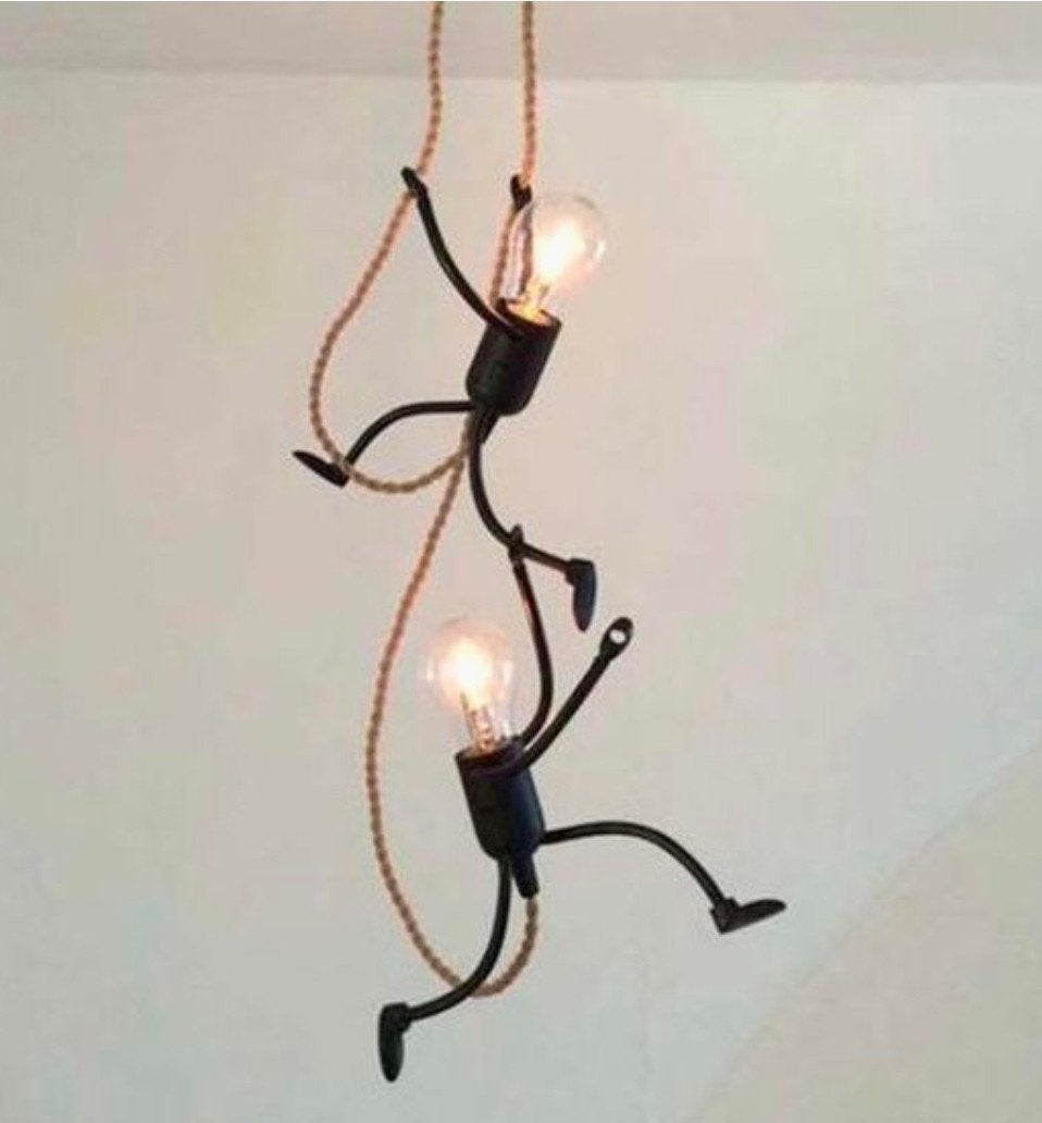5 Mr. Bright One on a rope- poppetjes lampen zwart, Ophalen, Gebruikt, Natuurlijk materiaal, E27 (groot)