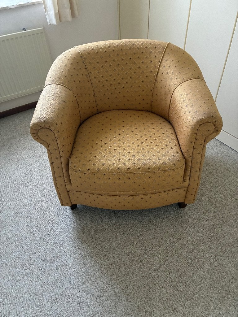 Clubfauteuil vintage uitstraling, Huis en Inrichting, Minder dan 75 cm, Zo goed als nieuw, Stof, 50 tot 75 cm