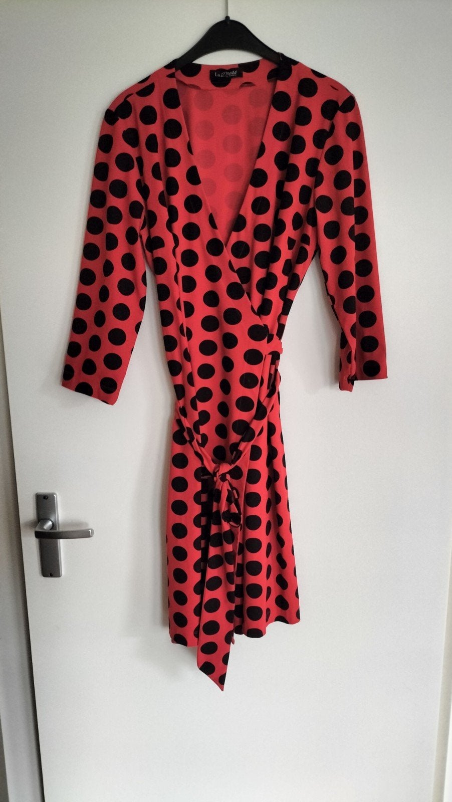wikkeljurk van Ladress by Simone  xl koraal rood travelstof, Kleding | Dames, Jurken, Maat 42/44 (L), Ophalen of Verzenden, Zo goed als nieuw