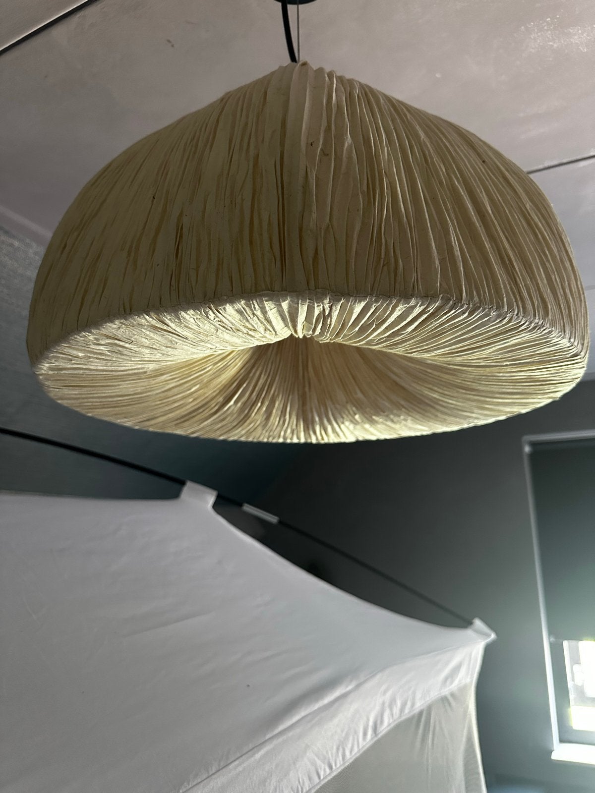 Unieke karton papieren hanglamp - paddestoel design, Ophalen of Verzenden, Zo goed als nieuw, Overige materialen, E27 (groot)