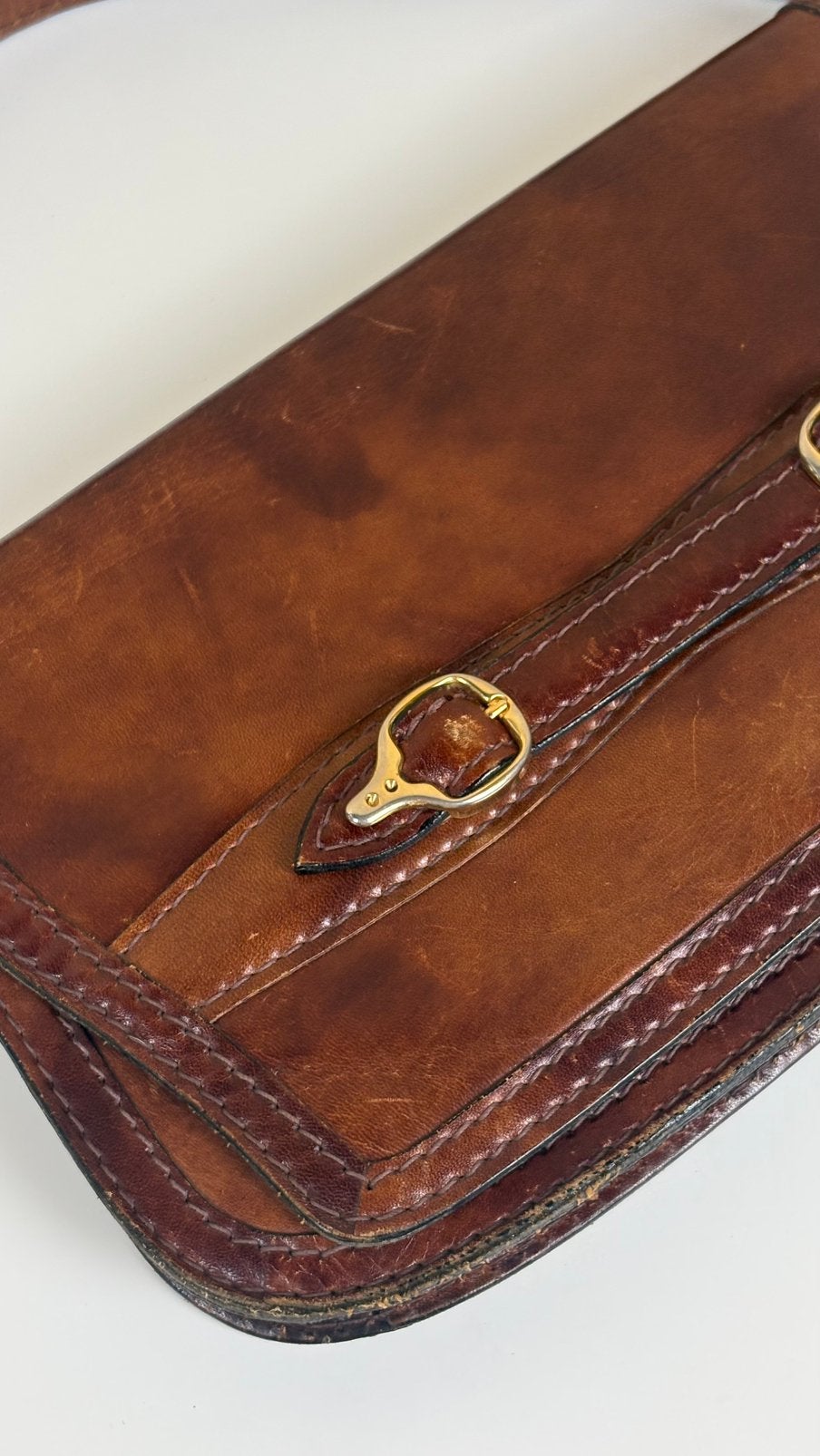 Vintage leder cognac bruin leren schoudertas verstelbaar, Vintage, Bruin, Schoudertasje, Vintage
