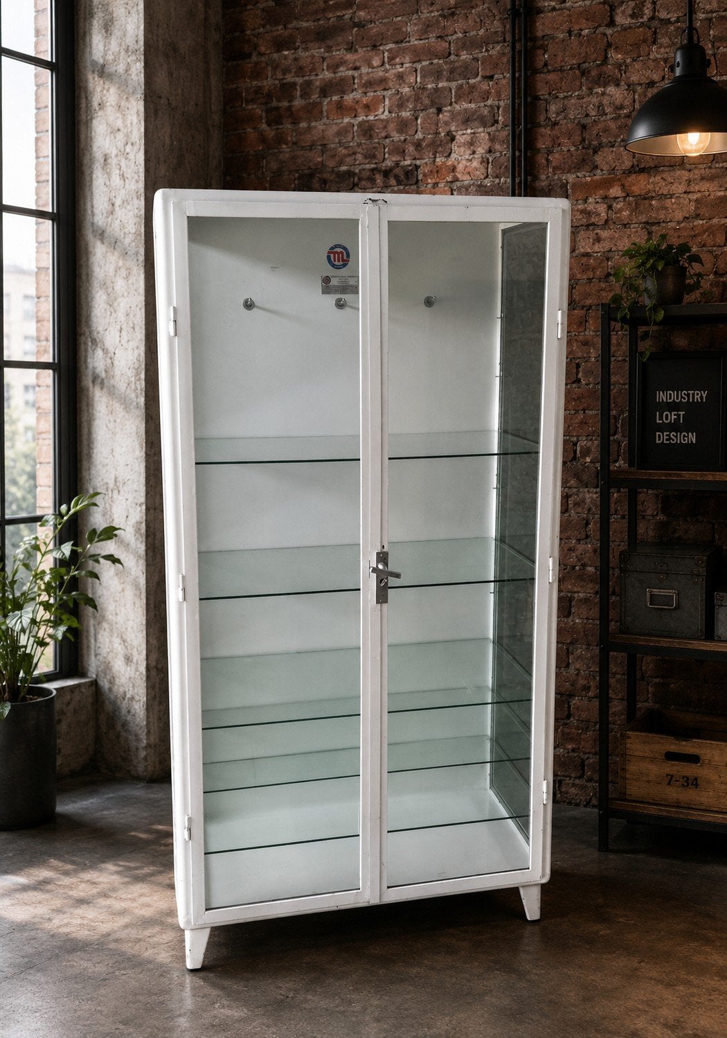 Vintage Industriële Vitrinekast -  Metaal & Glas, Glas, Industrieel, Vintage, 150 tot 200 cm, 25 tot 50 cm
