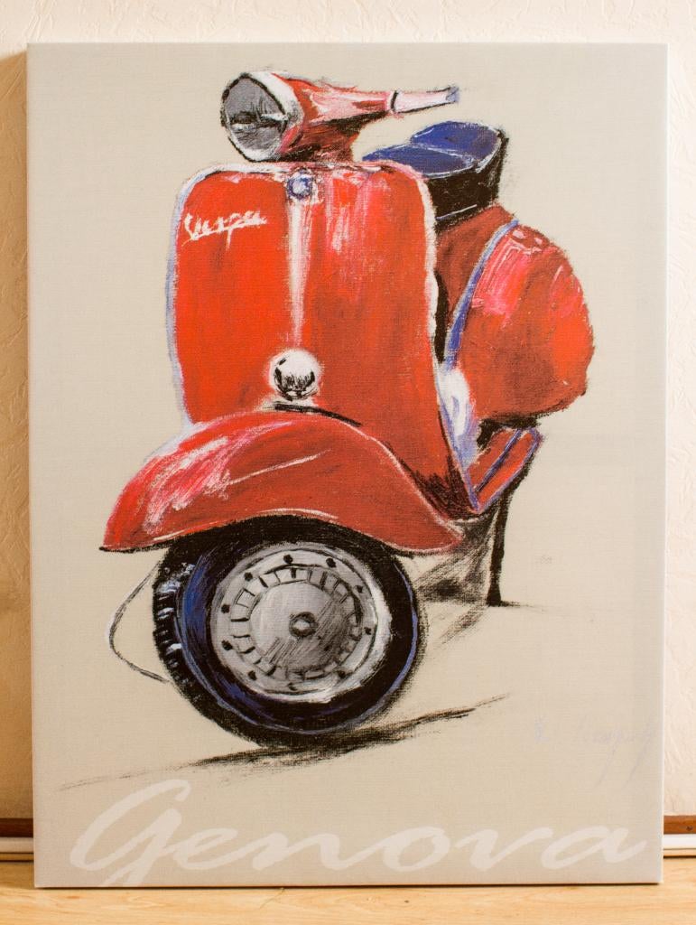 Mooie print Vespa scooter, Ophalen, Gebruikt, Rood, Vintage