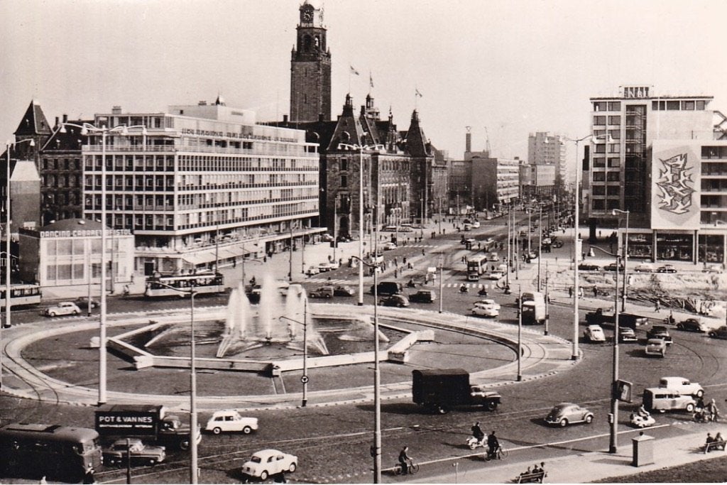 737S Rotterdam Hofplein en Coolsingel, trams, oldrimers 1962, Verzamelen, Ophalen of Verzenden, 1960 tot 1980, Ongelopen, Zuid-Holland