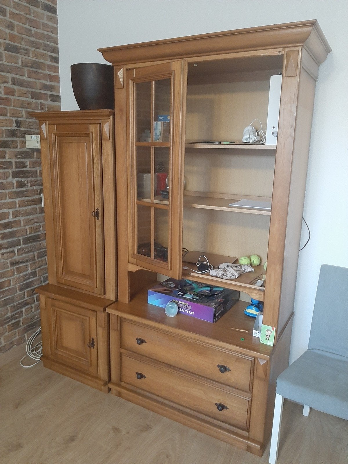 Houten kast met vitrine en lades - 95x50cm en 55x50cm, Ophalen, Gebruikt, 75 cm of meer, Klassiek