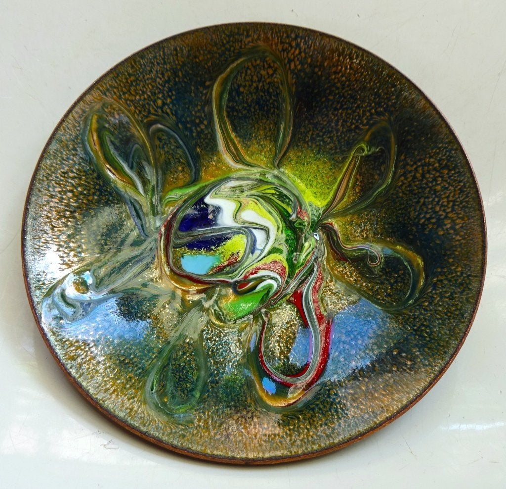 Jaren '60 atelier gemaakt schaaltje: glas emaille op koper, Antiek en Kunst, Ophalen of Verzenden