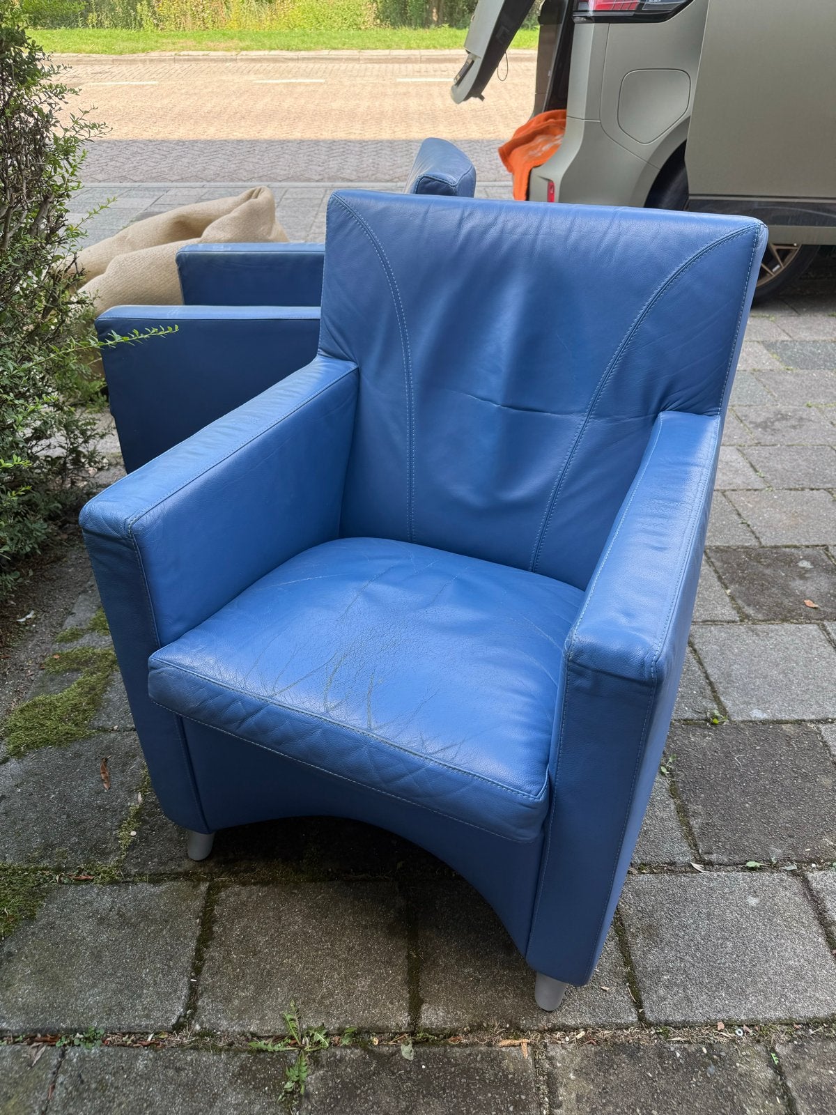 2 Leolux Lederen Fauteuils - Blauw, Huis en Inrichting, Ophalen of Verzenden, Gebruikt, Leer, 75 tot 100 cm