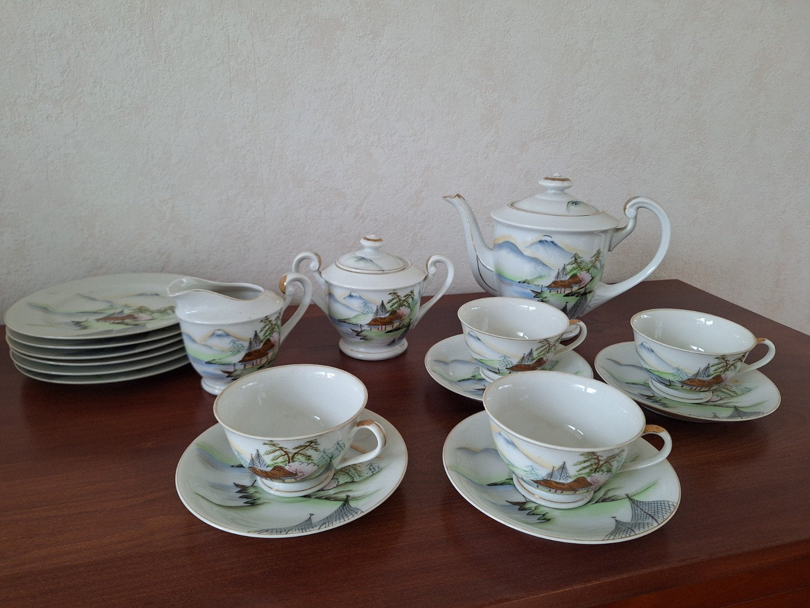 Vintage Japans theeservies met Geisha lithofanie, Ophalen of Verzenden