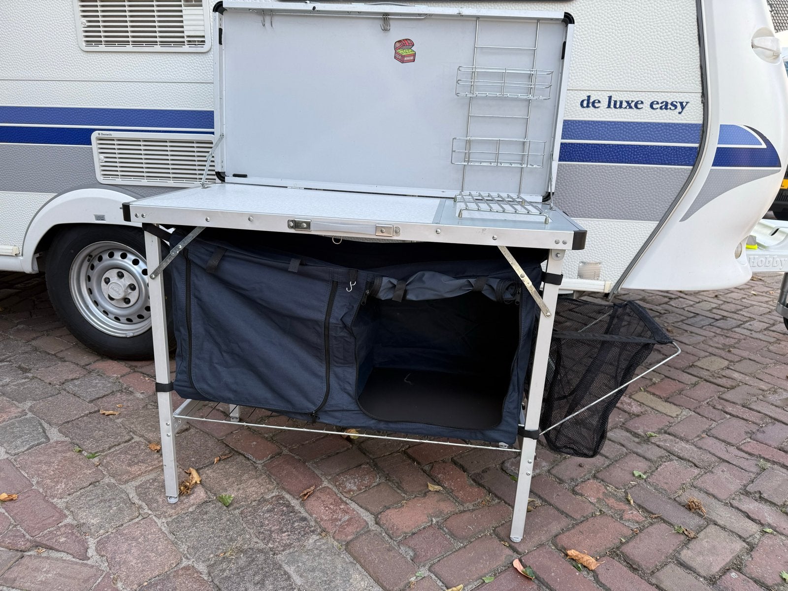 Opvouwbare campingkeuken met opbergruimte en windscherm, Caravans en Kamperen, Kampeeraccessoires, Ophalen, Gebruikt