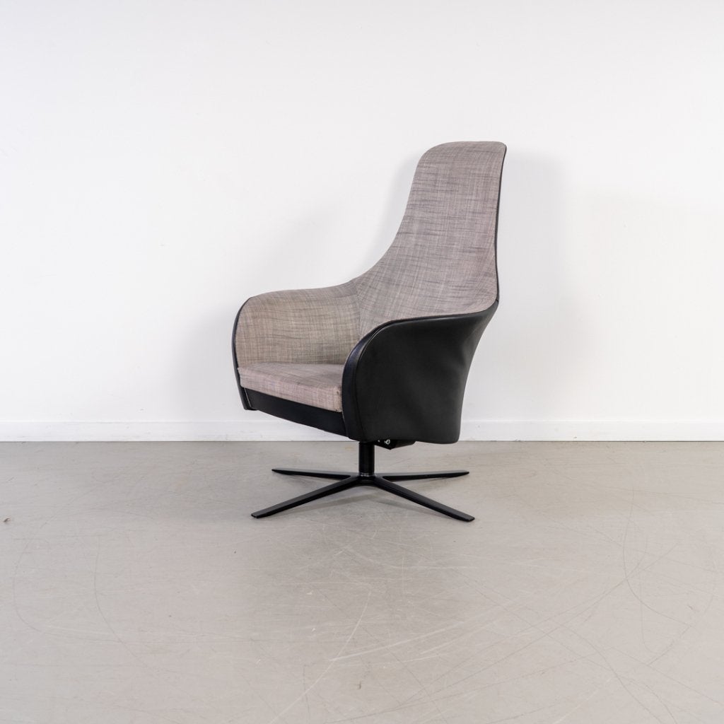Montis Marvin Relaxfauteuil Grijs Stof + Zwart Leer, Niet ingevuld, Zo goed als nieuw, Niet ingevuld, Niet ingevuld