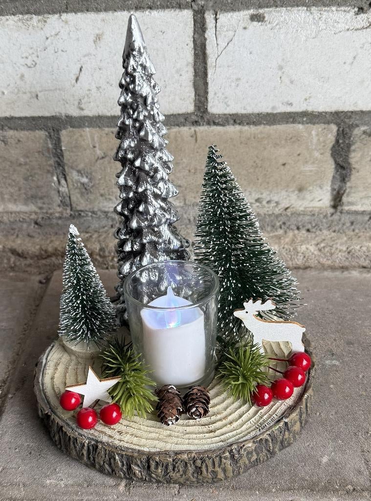 Kerst plateau op kunst boomstam met tafereel, Ophalen of Verzenden, Gebruikt