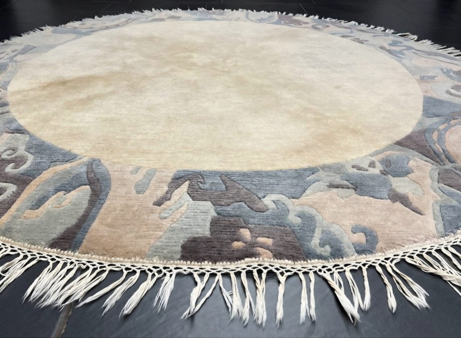 Rond Nepal Aubusson reliëf tapijt, 200 cm, zuiver scheerwol, Rond, 200 cm of meer, Ophalen of Verzenden, Zo goed als nieuw