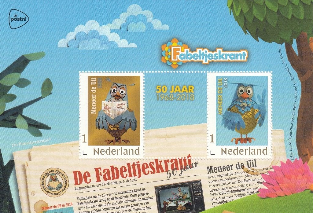 Nederland- 2018- 50 Jaar Fabeltjeskrant- Meneer De Uil- P, Verzenden, Na 1940, Postfris