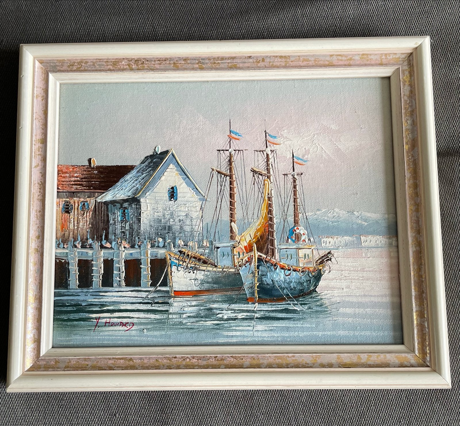 Schilderij van Y. Howard, Antiek en Kunst, Maritiem / water, Doek, Realistisch, Ophalen of Verzenden