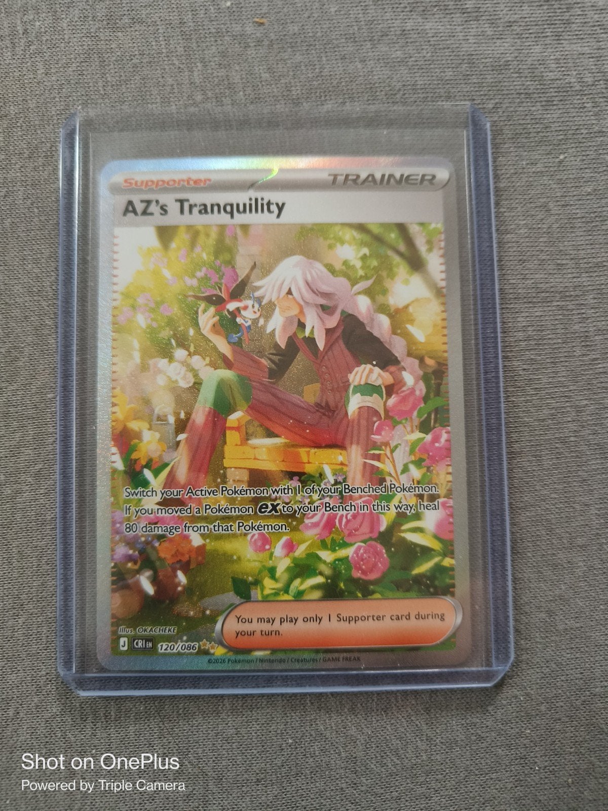 Pokémon Kaart AZ's Tranquility Full Art Trainer, Ophalen of Verzenden, Zo goed als nieuw, Losse kaart