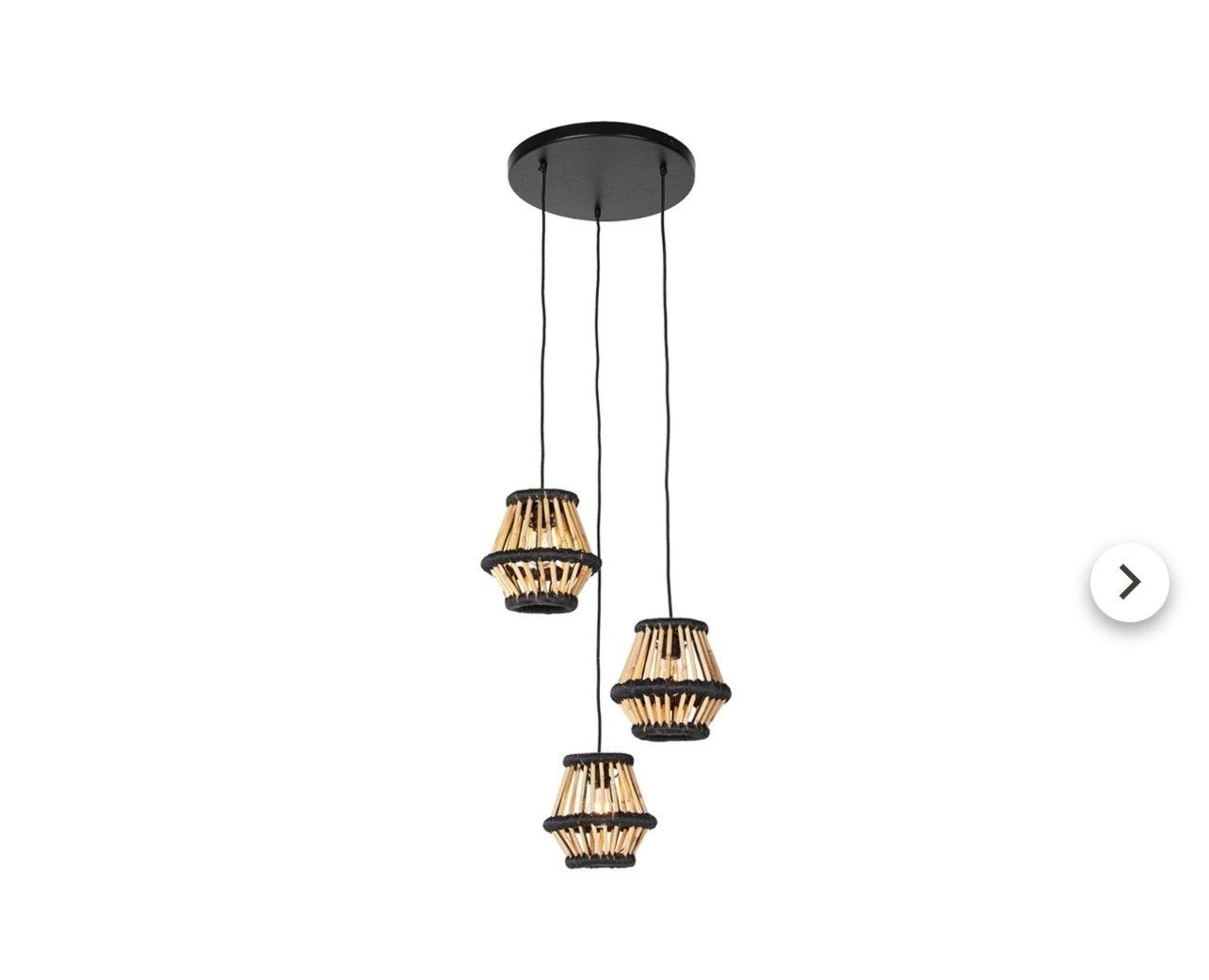 Oosterse hanglamp bamboe - 3-lichts, Ophalen, Zo goed als nieuw, Natuurlijk materiaal, E27 (groot)