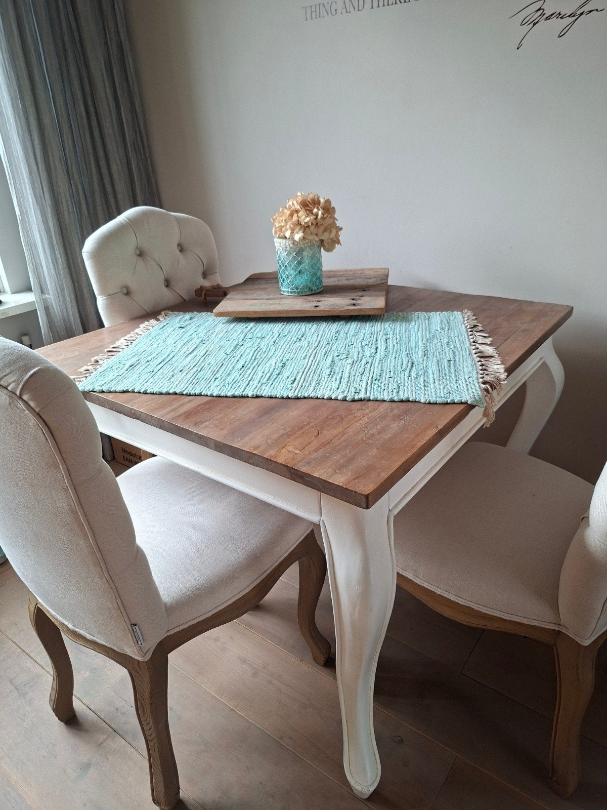 Eettafel met 3 stoelen - Landelijke stijl, 100 tot 150 cm, Landelijke stijl, Vier personen, Rechthoekig