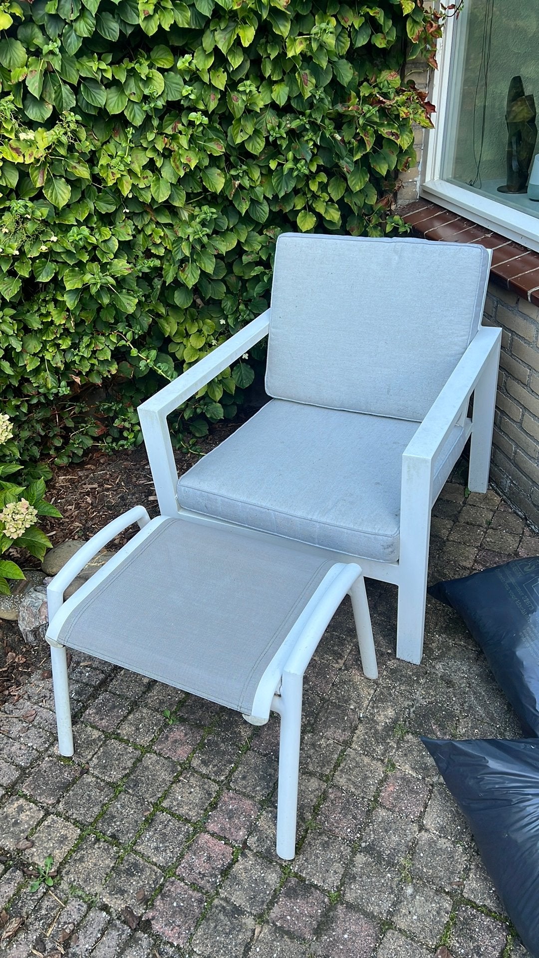 Kees Smit aluminium tuinstoel fauteuil + voetenbank/ kussens, Ophalen, Gebruikt, Aluminium