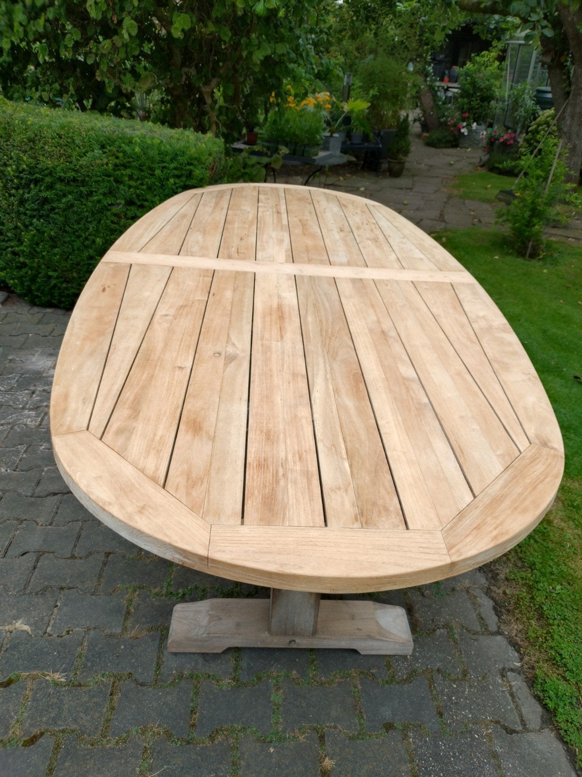 Mooie XXL Teak tuintafel Rough.280 x130, Tuin en Terras, Tuintafels, Ophalen, Gebruikt, Ovaal, Teakhout
