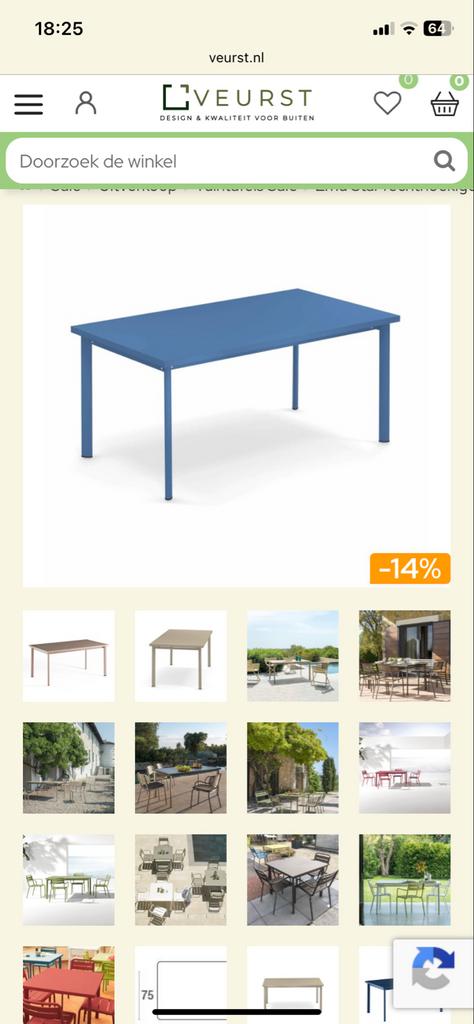Emu Star rechthoekige tuintafel - Pastel blauw, Tuin en Terras, Ophalen of Verzenden, Zo goed als nieuw, Rechthoekig, Metaal