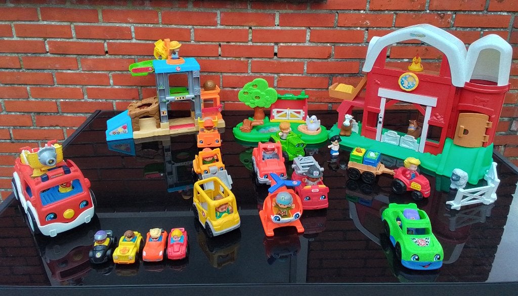Fisher Price o.a. boerderij, trekkers, auto's etc., Ophalen, Zo goed als nieuw, Speelset, Met licht