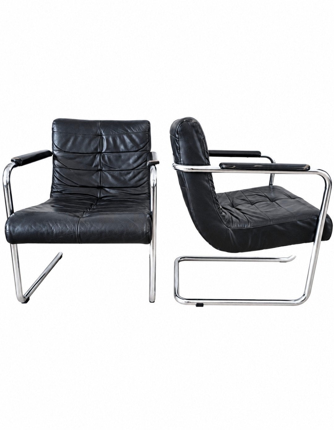 ☑️☑️Vintage buisframe Machalke lederen fauteuils - 2 stuks, Ophalen, Huis en Inrichting