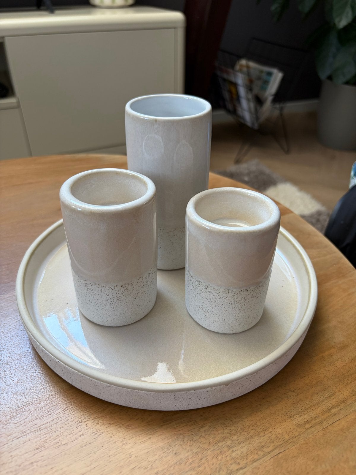 Xenos keramisch plateau met theelichthouders, Beige, Waxinelichthouder, Nieuw, Ophalen of Verzenden