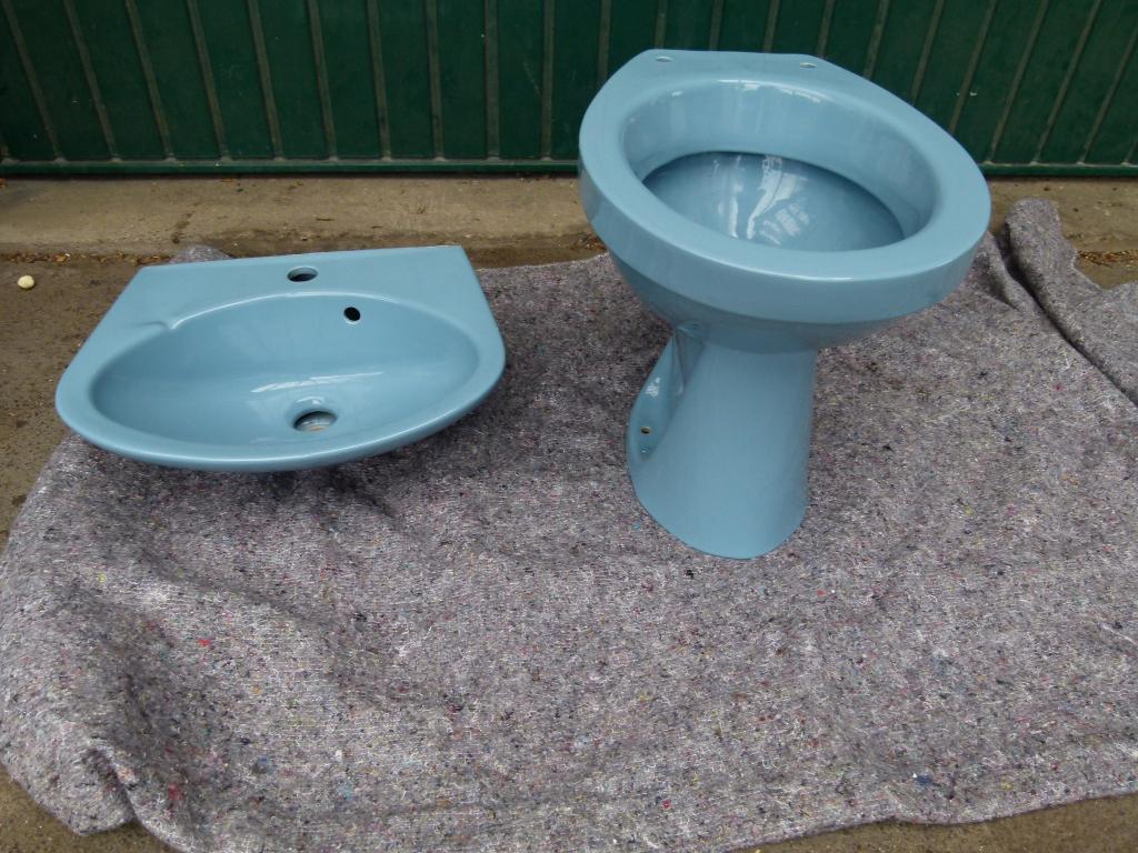 vintage wastafel lavabo wc babyblauw 1969, Doe-het-zelf en Verbouw, Sanitair, Ophalen, Zo goed als nieuw, Steen, Overige typen