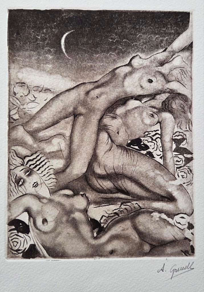 Arthur Greuell 1891-1966. Vrouwen. Naakt. Ets., Antiek en Kunst, Kunst | Etsen en Gravures, Ophalen of Verzenden
