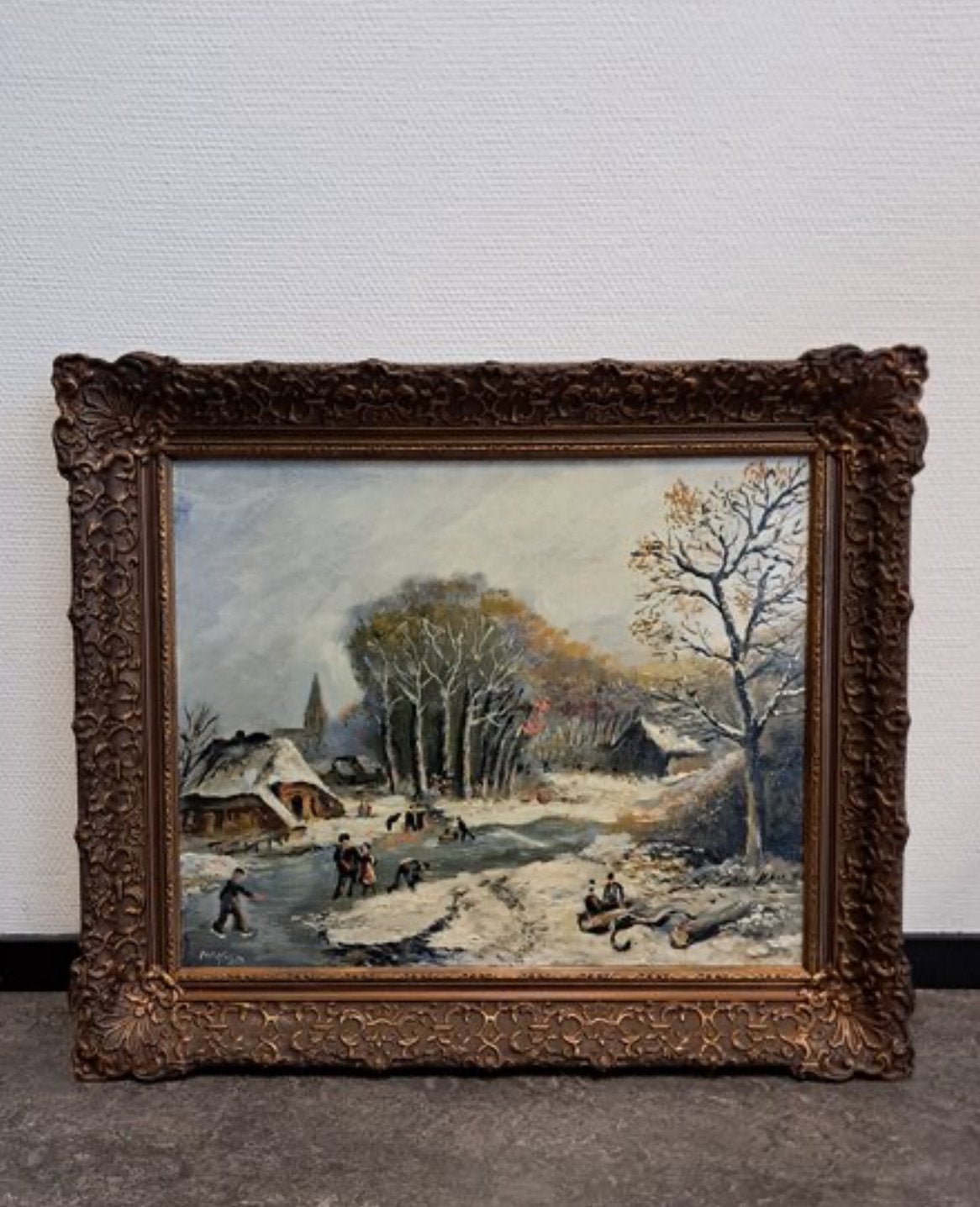 R.H. de Koning - schilderij ijspret op doek, Antiek en Kunst, Ophalen of Verzenden