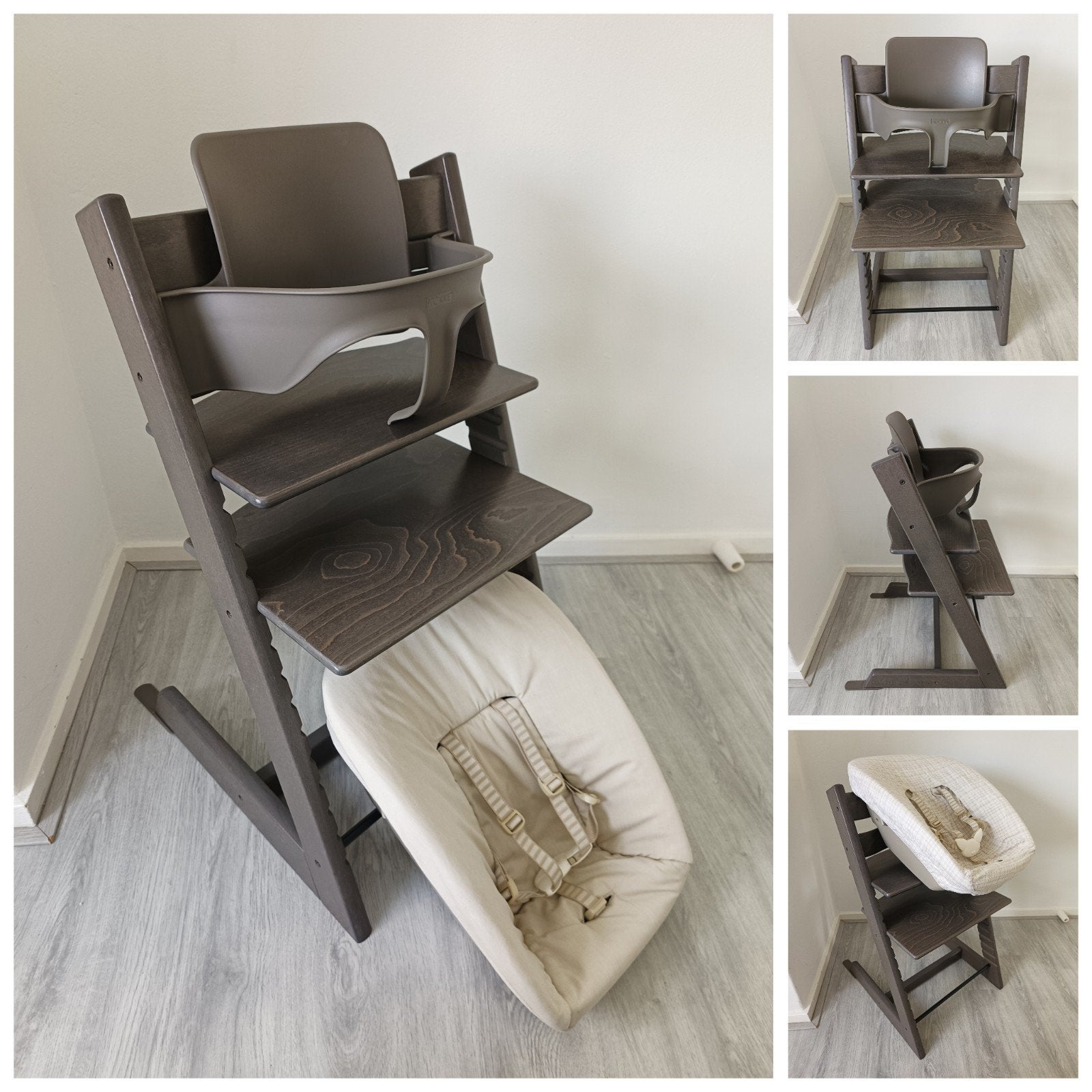 Stokke Tripp Trapp hazy grey+babyset,newbornset,extra hoes, Kinderen en Baby's, Kinderstoelen, Meegroeistoel, Ophalen of Verzenden