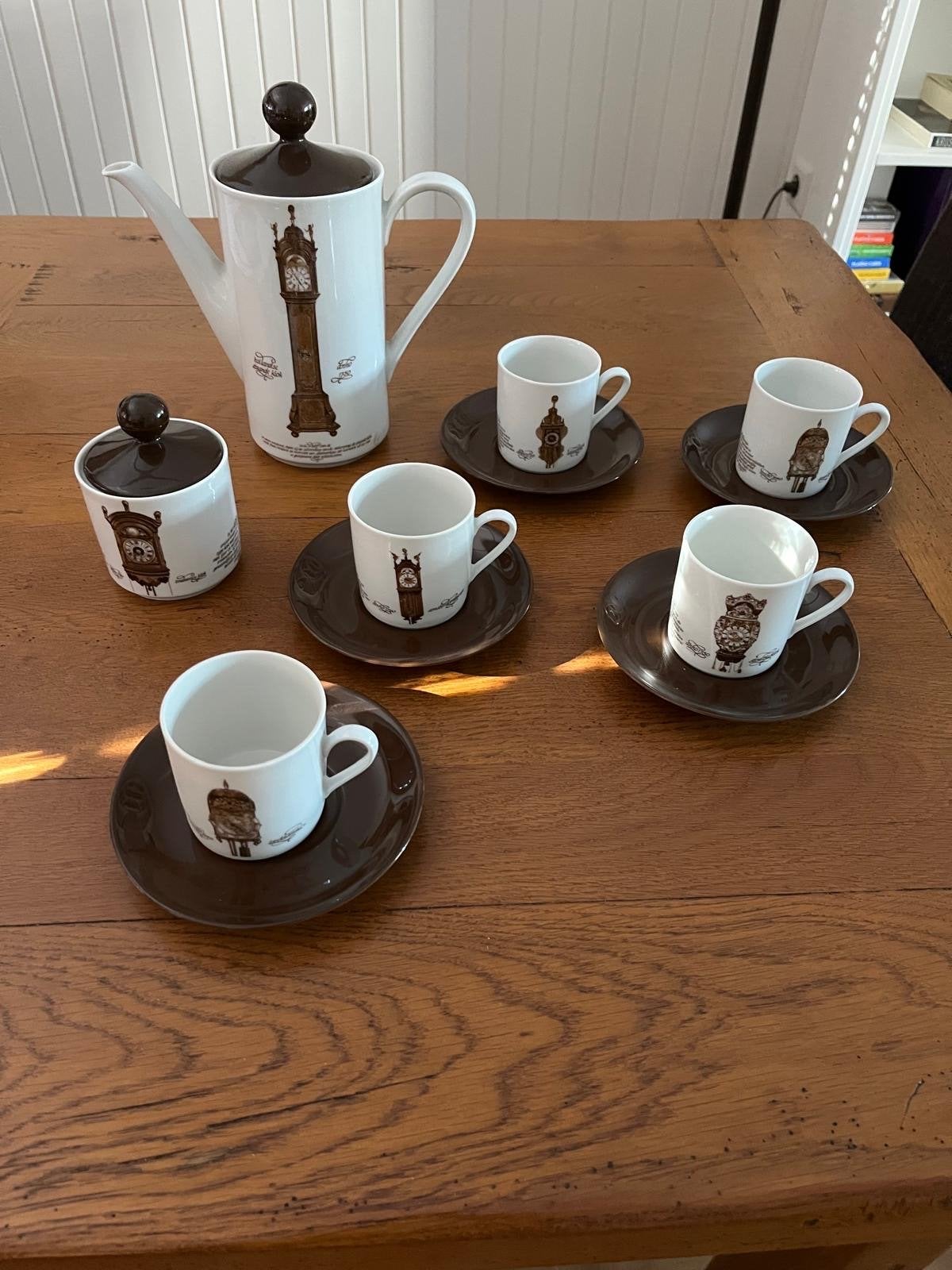 Vintage koffieservies met klokmotief, Ophalen of Verzenden