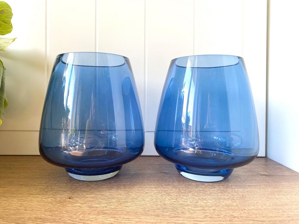 Riverdale Blauwe glazen vazen set, Huis en Inrichting, Woonaccessoires | Vazen, Zo goed als nieuw, Blauw, Minder dan 50 cm, Glas