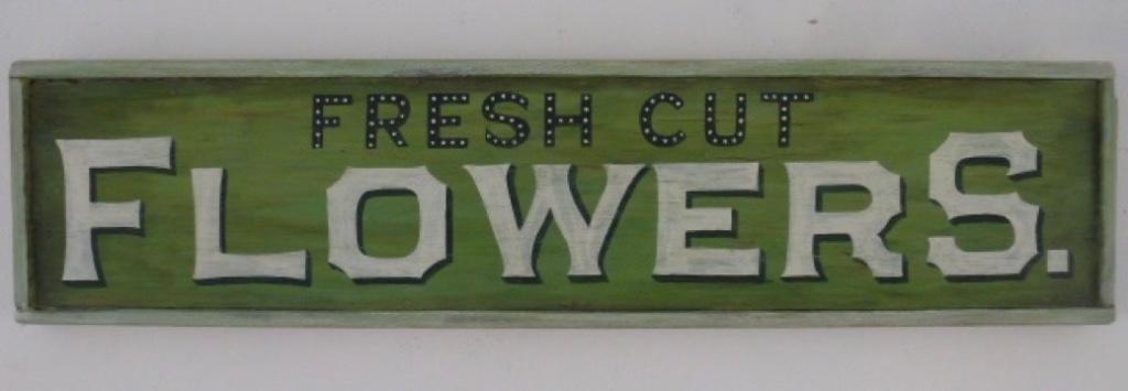 Handgeschilderd reclame bord / Fresh Flowers / verse bloemen, Reclamebord, Nieuw, Ophalen of Verzenden, B6