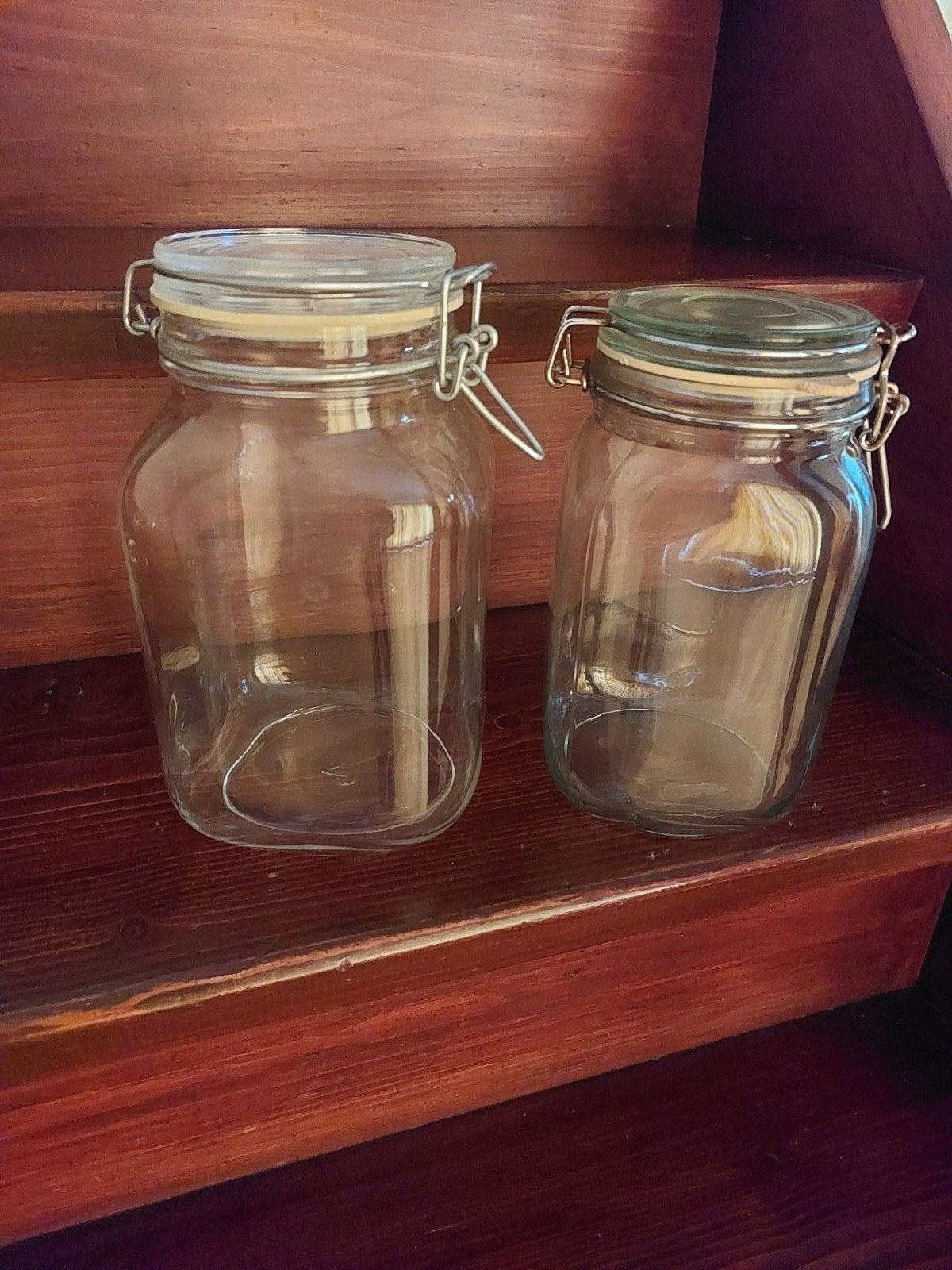 2 Glazen potten/weckpotten - 1 en 2 liter inhoud, Huis en Inrichting, Ophalen of Verzenden, Gebruikt, Glas