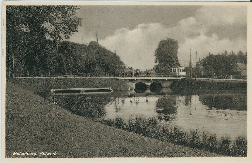 Middelburg Bolwerk Tram molen De Hoop 1947, Ophalen of Verzenden, 1940 tot 1960, Gelopen, Zeeland