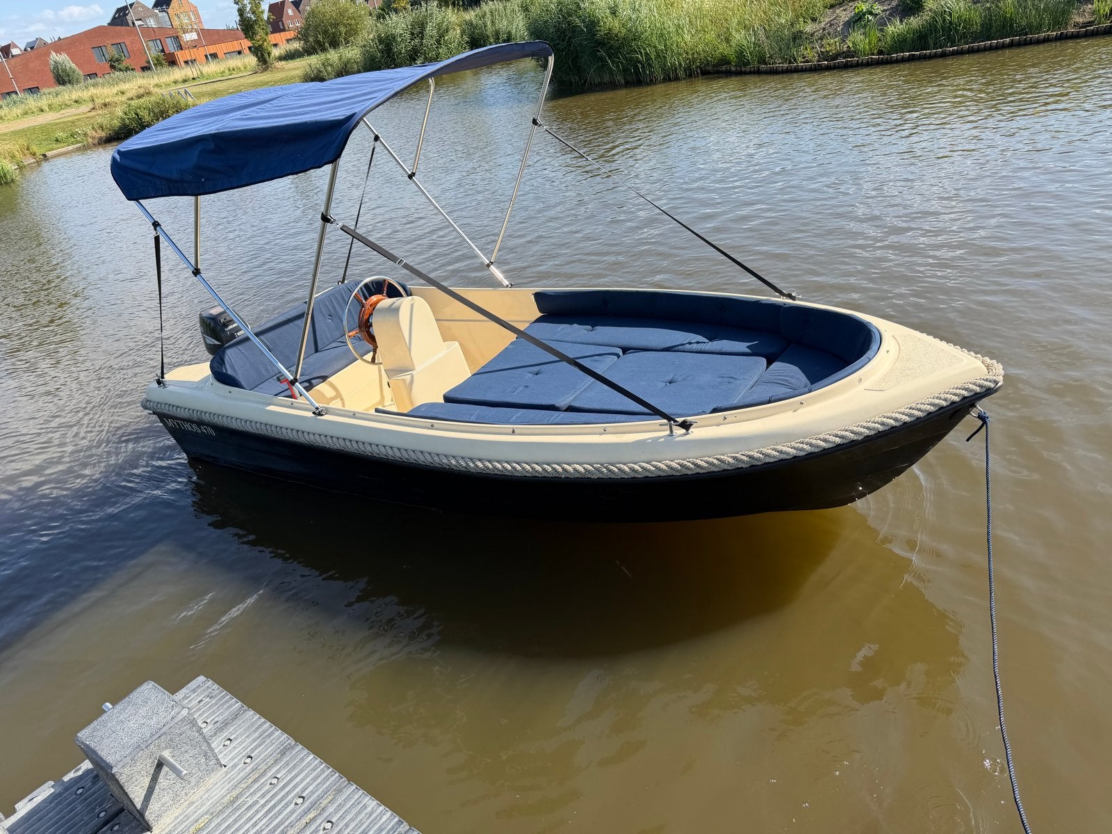 Mythos 470 Sloep met Suzuki buitenboordmotor, Watersport en Boten, Overige merken, Gebruikt, Buitenboordmotor, Biminitop