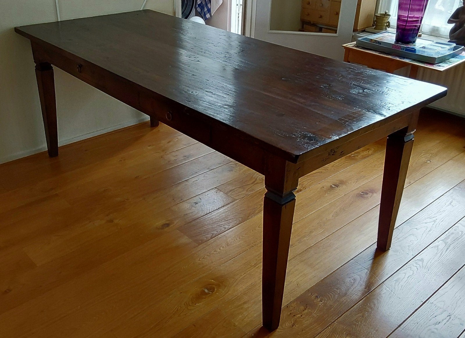 Prachtige zware klooster tafel met laden., Ophalen, 100 tot 150 cm, 200 cm of meer, Vijf personen of meer
