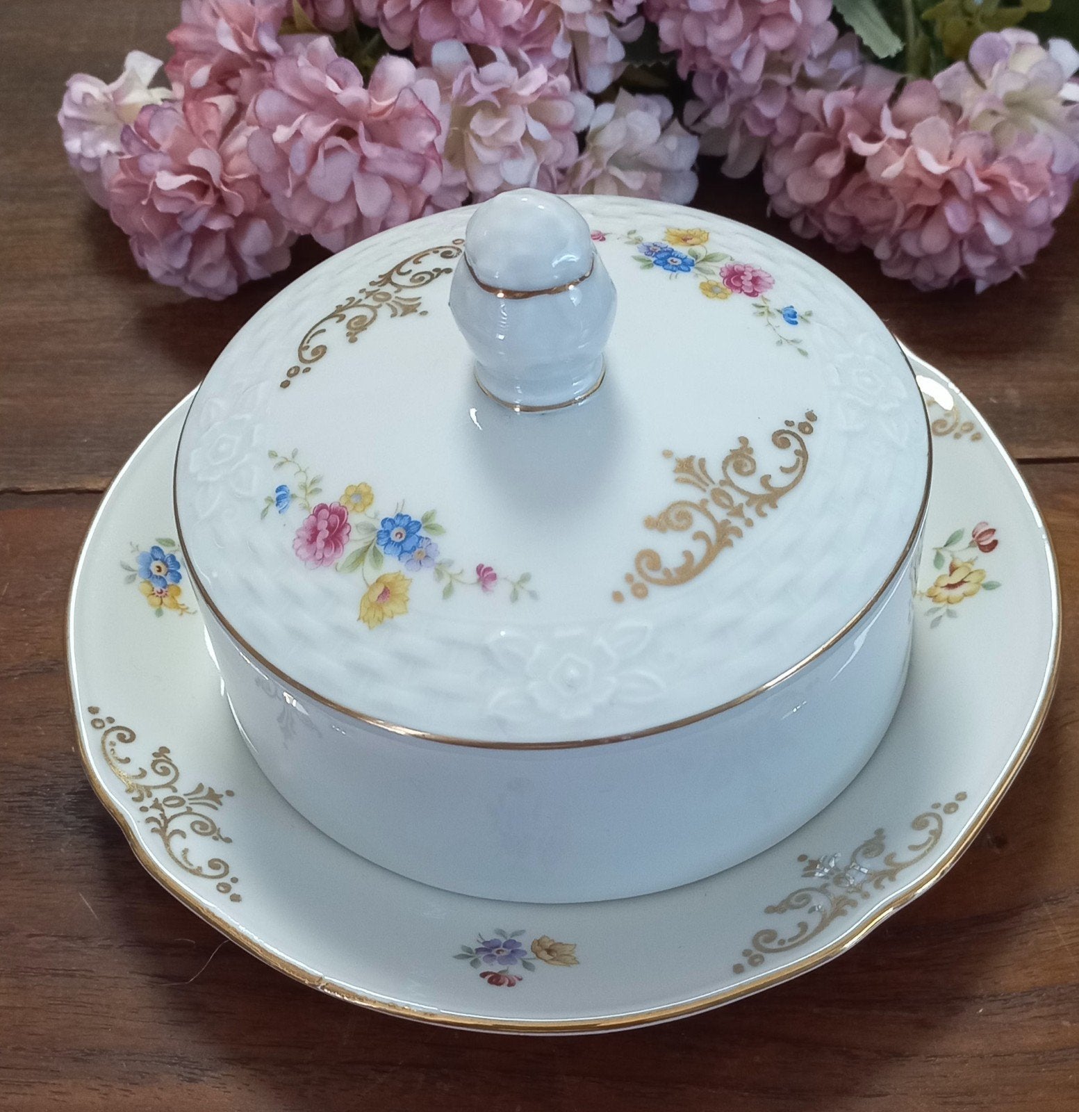 Mooie brocante botervloot, pastelbloempjes, Bavaria, Ophalen of Verzenden